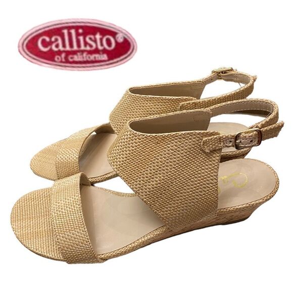 CALLISTO of CALIFORNIA Bronzer Rafia  Slingback Wedge Sandals NEW 10 - Picture 1 of 6